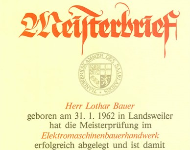 Meisterbrief Lothar Bauer